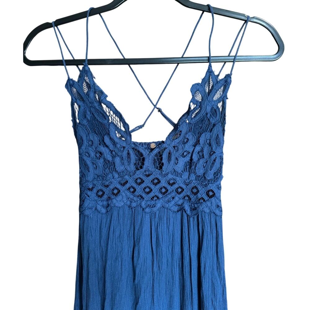 Free People One Adella Maxi Slip Lace Dress Navy Blue Size Small - Picture 5 of 12